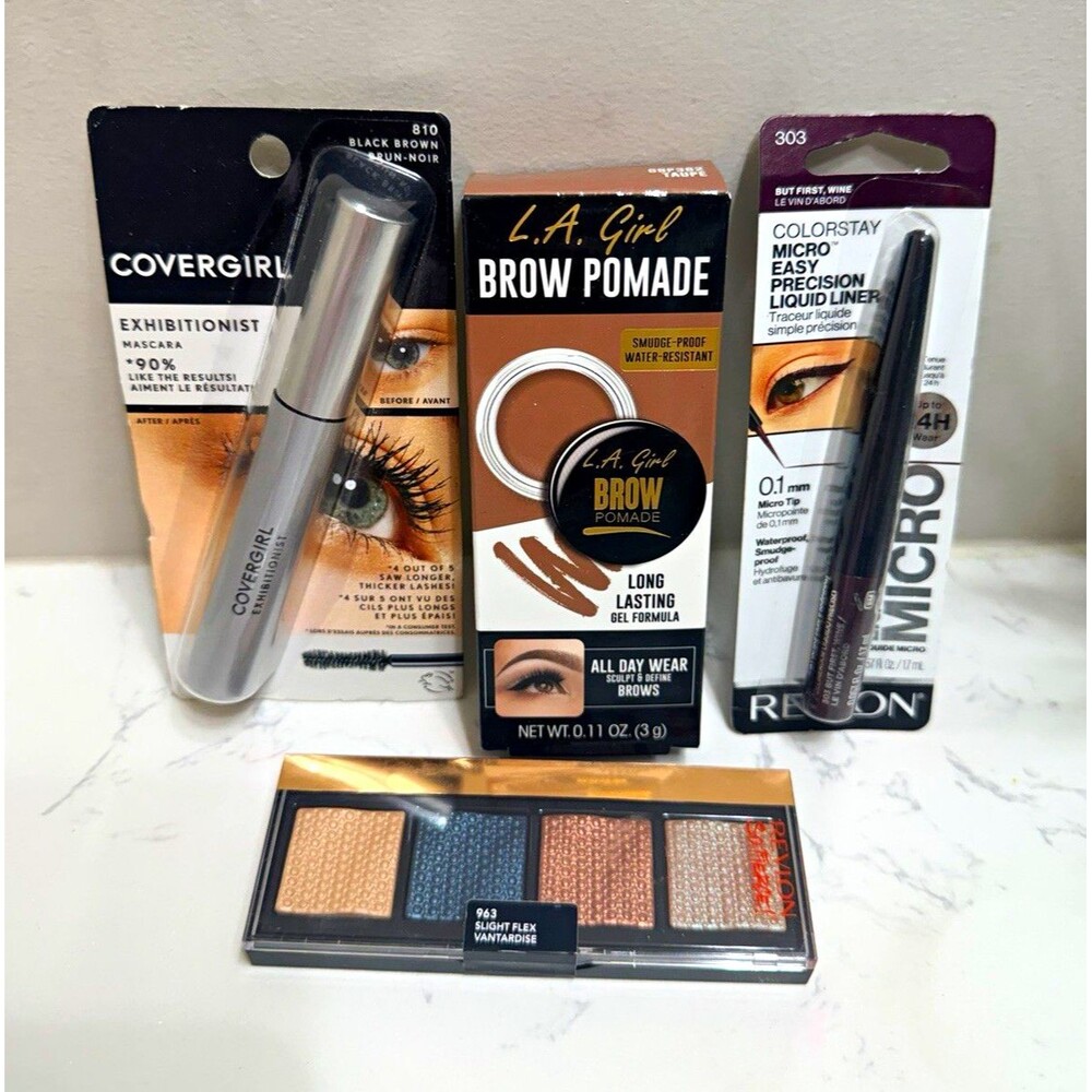 Makeup Bundle 4pc CoverGirl Revlon L.A. Girl Mascara Brow Pomade Eyeliner